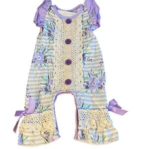 Boutique purple floral ruffle lace sleeveless pant romper‎ SIZE 3-6M